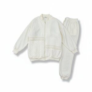 PK ELLIOT Sport Track Suit 2 Pc Women's L Gym Running White Fleece Knit Stretch